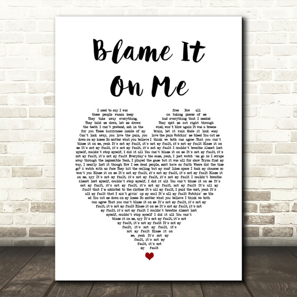 Post Malone Blame It On Me White Heart Song Lyric Music Art Print