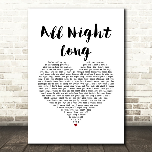 Rainbow All Night Long White Heart Song Lyric Music Art Print