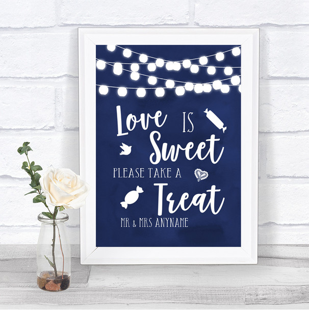 Navy Blue Lights Love Is Sweet Take A Treat Candy Buffet Wedding Sign