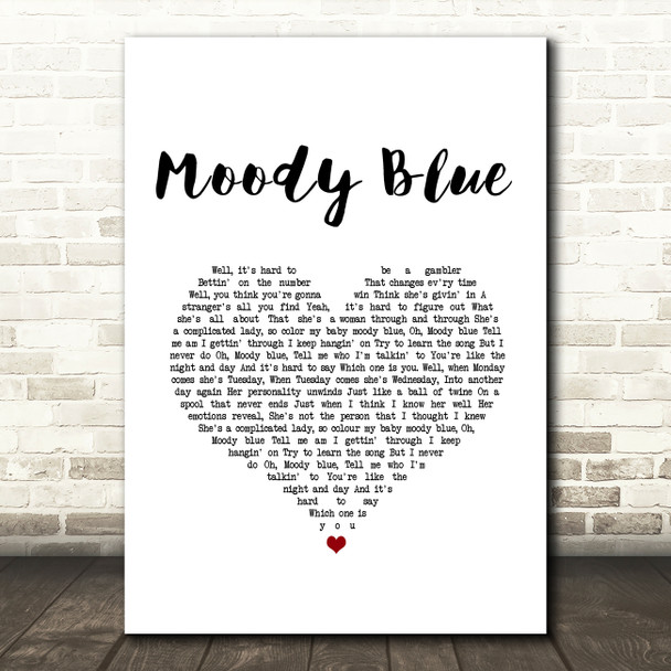 Elvis Presley Moody Blue White Heart Song Lyric Music Art Print