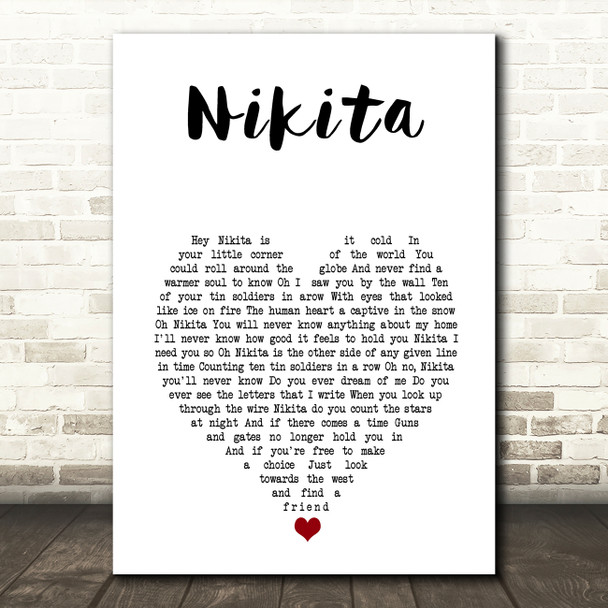 Elton John Nikita White Heart Song Lyric Music Art Print