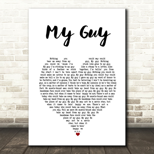 Mary Wells My Guy White Heart Song Lyric Music Art Print