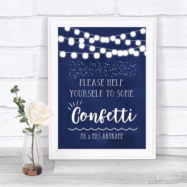 Navy Blue Watercolour Lights Take Some Confetti Personalized Wedding Sign