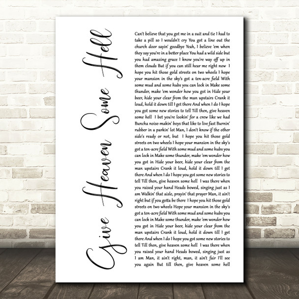 Hardy Give Heaven Some Hell White Script Song Lyric Music Art Print