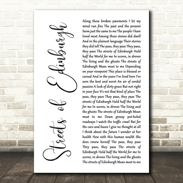 The Proclaimers Streets of Edinburgh White Script Song Lyric Music Art Print