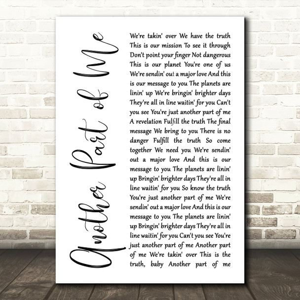 Michael Jackson Another Part of Me White Script Song Lyric Music Art Print