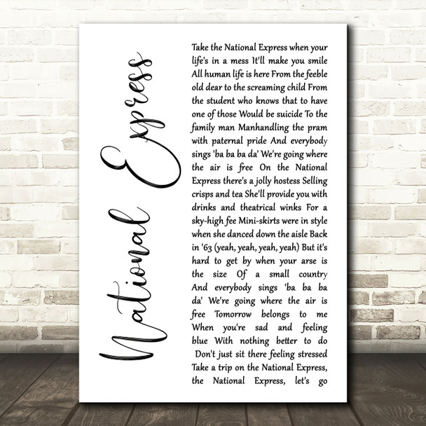 The Divine Comedy National Express White Script Song Lyric Music Art Print