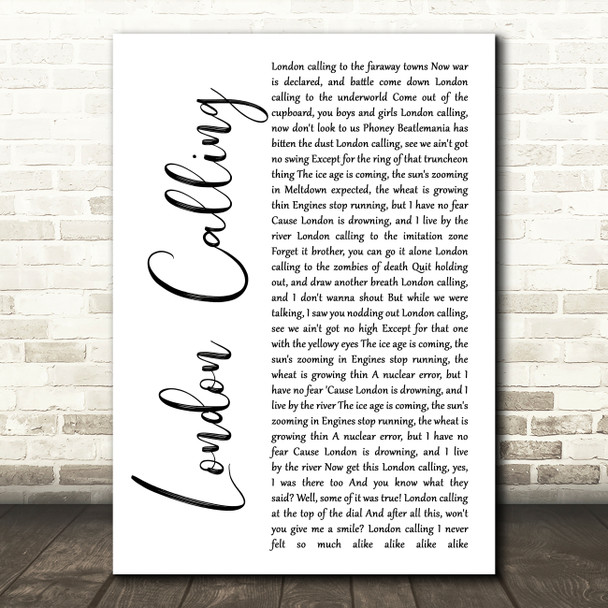 The Clash London Calling White Script Song Lyric Music Art Print
