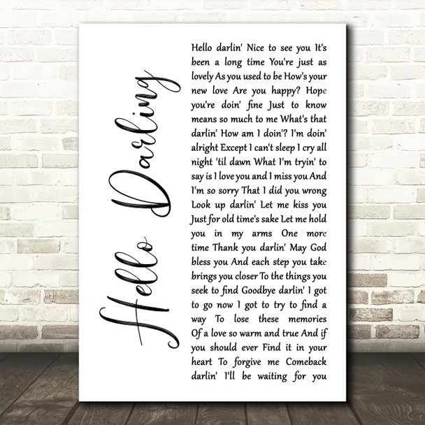 Conway Twitty Hello Darling White Script Song Lyric Music Art Print