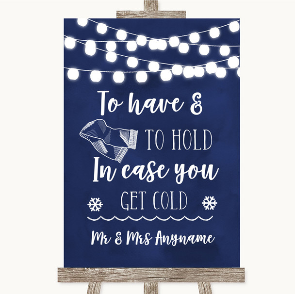 Navy Blue Watercolour Lights Wedding Blanket Scarf Personalized Wedding Sign