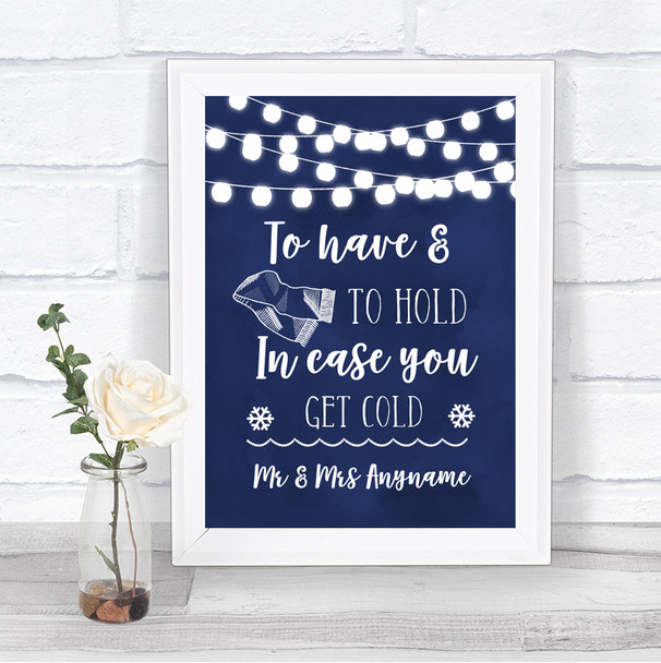 Navy Blue Watercolour Lights Wedding Blanket Scarf Personalized Wedding Sign
