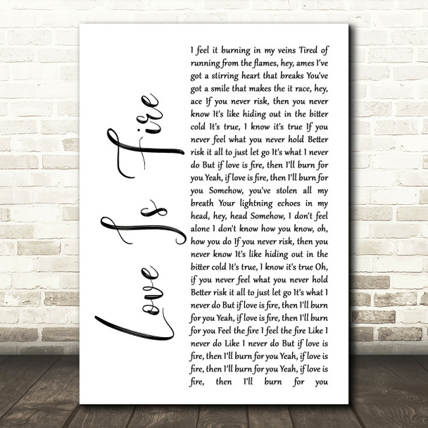 Freya Ridings Love Is Fire White Script Song Lyric Music Art Print