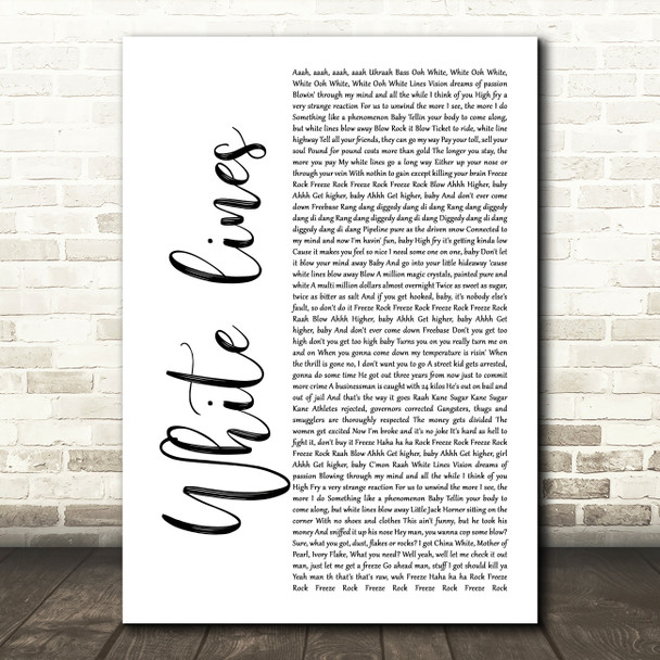 Grandmaster Flash White lines White Script Song Lyric Music Art Print