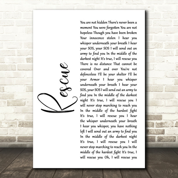 Lauren Daigle Rescue White Script Song Lyric Music Art Print