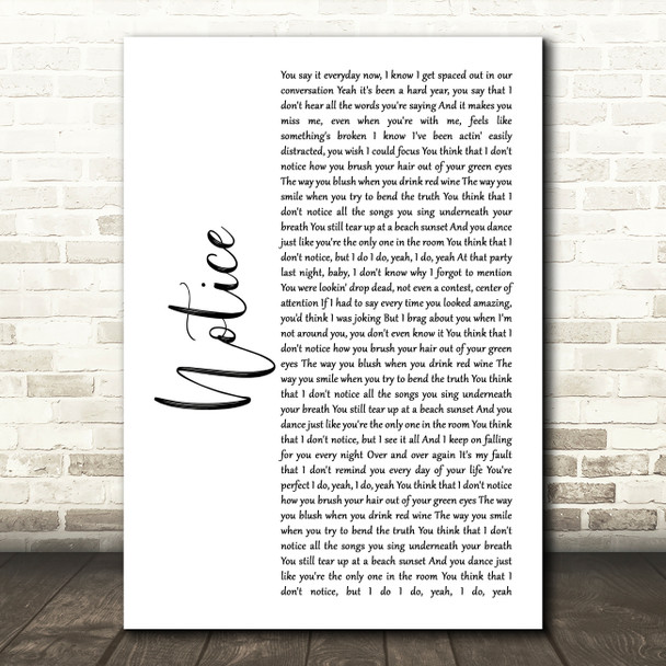 Thomas Rhett Notice White Script Song Lyric Music Art Print