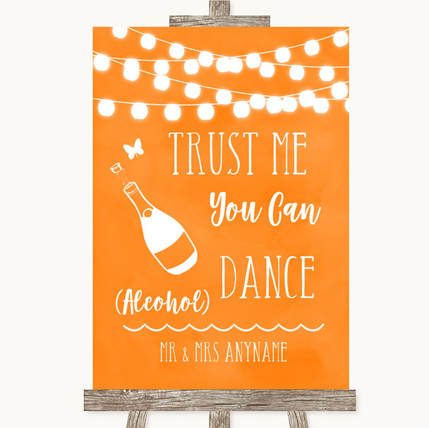 Orange Watercolour Lights Alcohol Says You Can Dance Personalized Wedding Sign