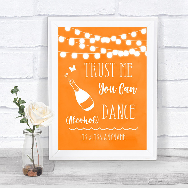 Orange Watercolour Lights Alcohol Says You Can Dance Personalized Wedding Sign