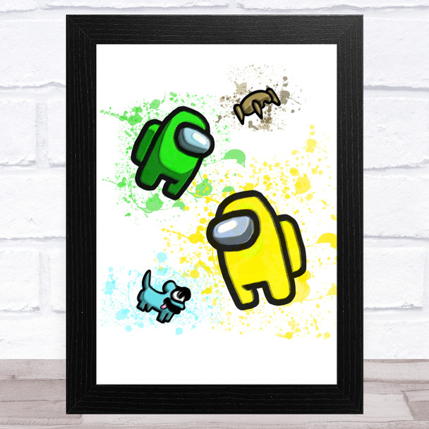 Among Us Yellow Green & Pets Splatter Art Children's Kids Wall Art Print Among Us Yellow Green & Pets Splatter Art Children's Kids Wall Art Print