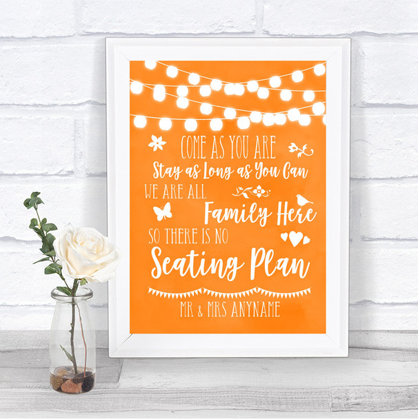 Orange Watercolour Lights All Family No Seating Plan Personalized Wedding Sign