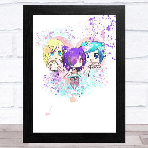 Gatcha Life Three Besties Splatter Heart Children's Kids Wall Art Print