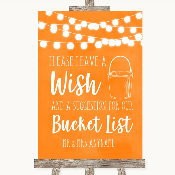 Orange Watercolour Lights Bucket List Personalized Wedding Sign
