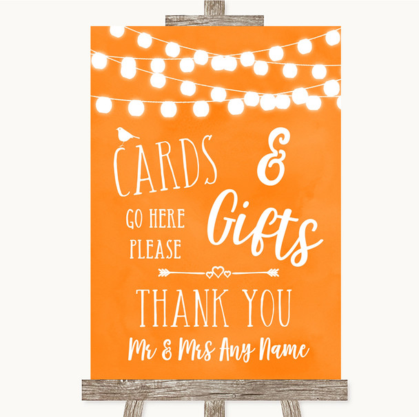 Orange Watercolour Lights Cards & Gifts Table Personalized Wedding Sign