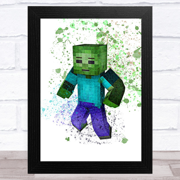 Minecraft Zombie Splatter Art Children's Kids Wall Art Print