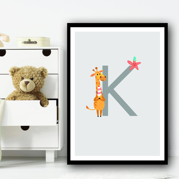 Animal Collection Letter K Children's Kids Wall Art Print