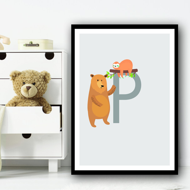 Animal Collection Letter P Children's Kids Wall Art Print