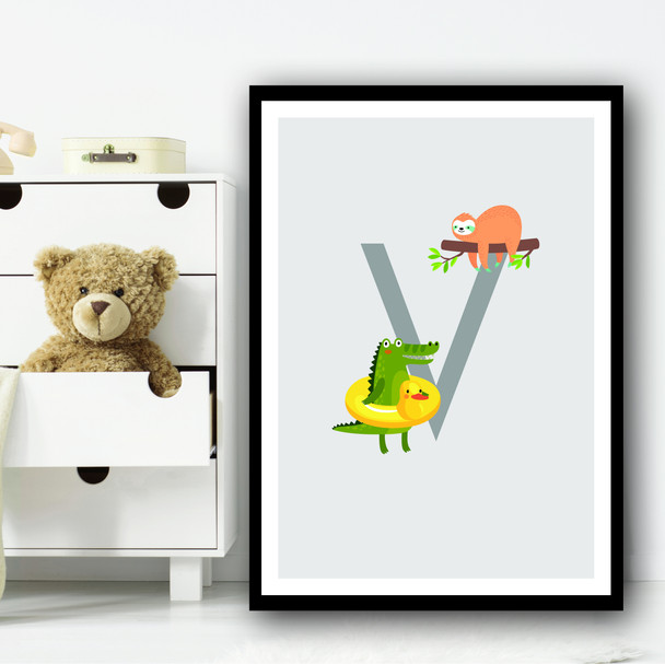 Animal Collection Letter V Children's Kids Wall Art Print