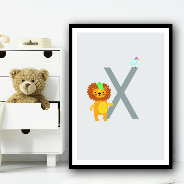 Animal Collection Letter X Children's Kids Wall Art Print