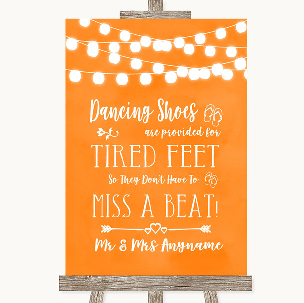 Orange Watercolour Lights Dancing Shoes Flip-Flop Tired Feet Wedding Sign