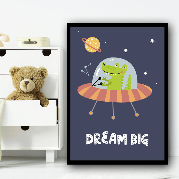 Astronaut Space Crocodile Children's Kids Wall Art Print