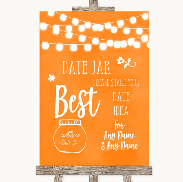 Orange Watercolour Lights Date Jar Guestbook Personalized Wedding Sign