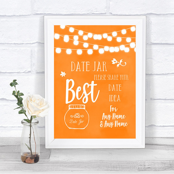 Orange Watercolour Lights Date Jar Guestbook Personalized Wedding Sign