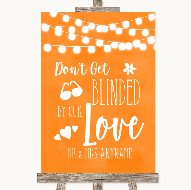 Orange Watercolour Lights Don't Be Blinded Sunglasses Personalized Wedding Sign