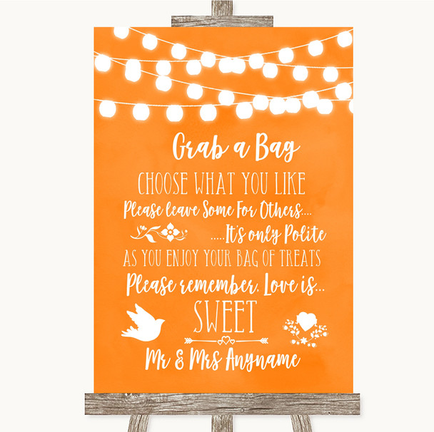Orange Watercolour Lights Grab A Bag Candy Buffet Cart Sweets Wedding Sign