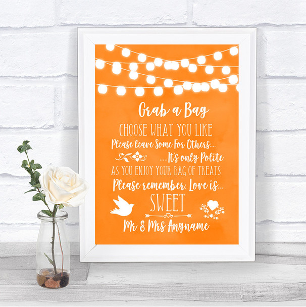 Orange Watercolour Lights Grab A Bag Candy Buffet Cart Sweets Wedding Sign