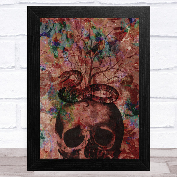 Gothic Skull With Snake And Tree And Bird Home Wall Art Print