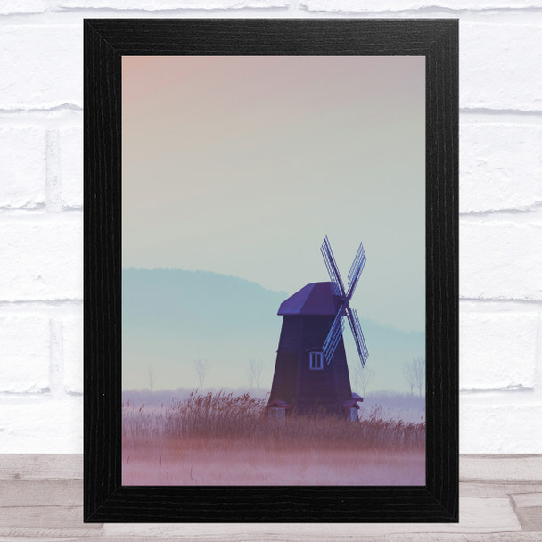 Autumn Landscape Misty Morning Windmill Home Wall Art Print