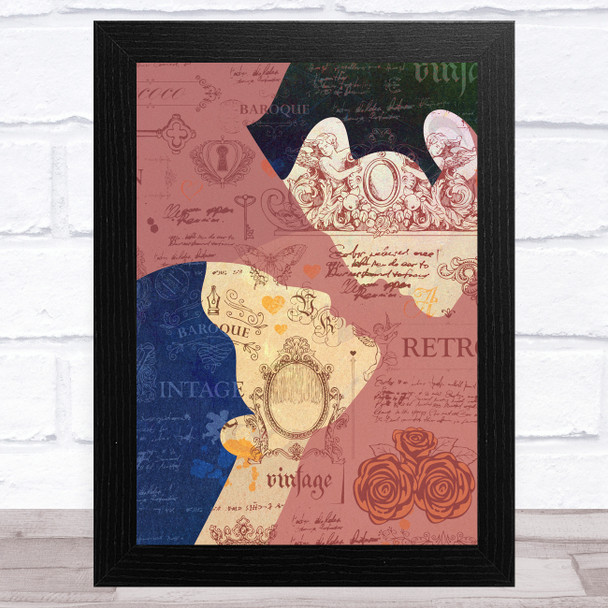 Kissing Couple Floral Vintage Abstract Home Wall Art Print