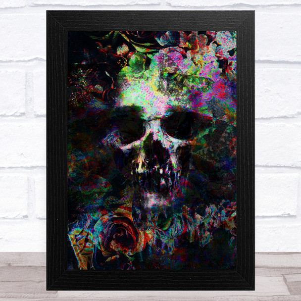 colorful Gothic Skull Butterfly Home Wall Art Print