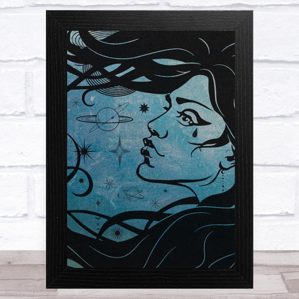 Gothic Woman Face With Stars Home Wall Art Print