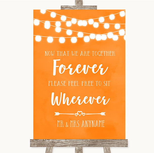 Orange Watercolour Lights Informal No Seating Plan Personalized Wedding Sign