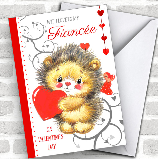 Romantic Cute Hedgehog & Hearts Fiancée Personalized Valentine's Day Card
