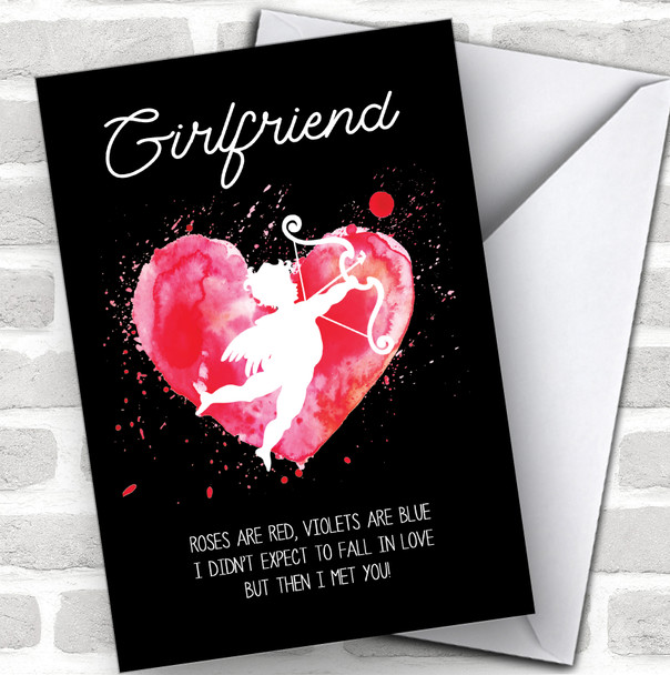 Girlfriend Cherub & Watercolor Heart Roses Are Red Valentine's Day Card