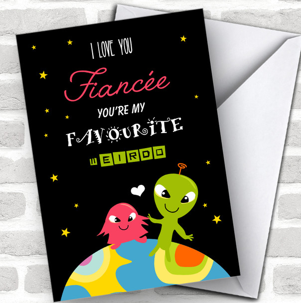 Cute Alien Fiancée My Favourite Weirdo Personalized Valentine's Day Card