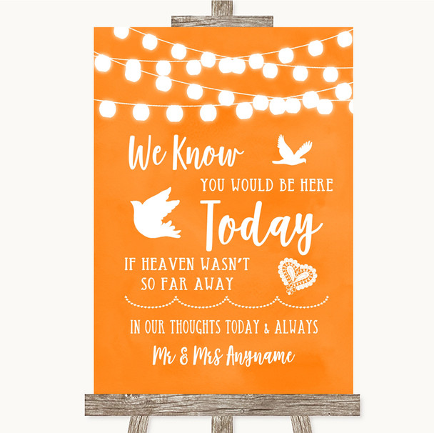 Orange Watercolour Lights Loved Ones In Heaven Personalized Wedding Sign