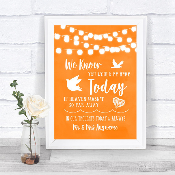 Orange Watercolour Lights Loved Ones In Heaven Personalized Wedding Sign