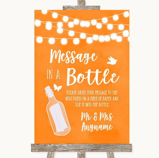 Orange Watercolour Lights Message In A Bottle Personalized Wedding Sign